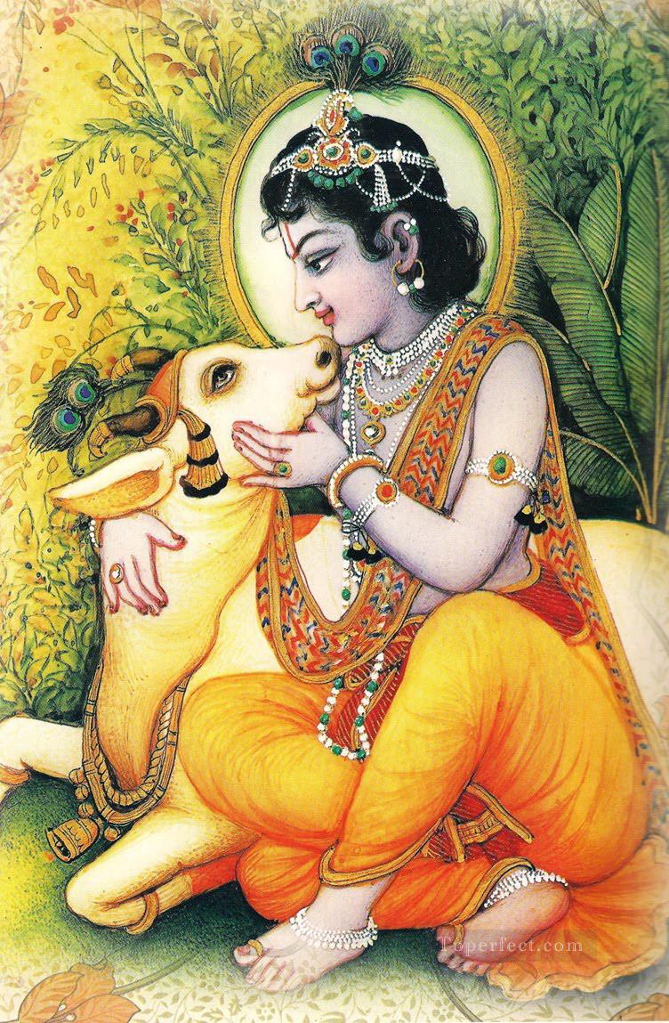 Krishna avec vache Peintures à l'huile